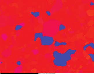 Fig. 14c. EBSD IPF map from region with steel substrate and zinc coating